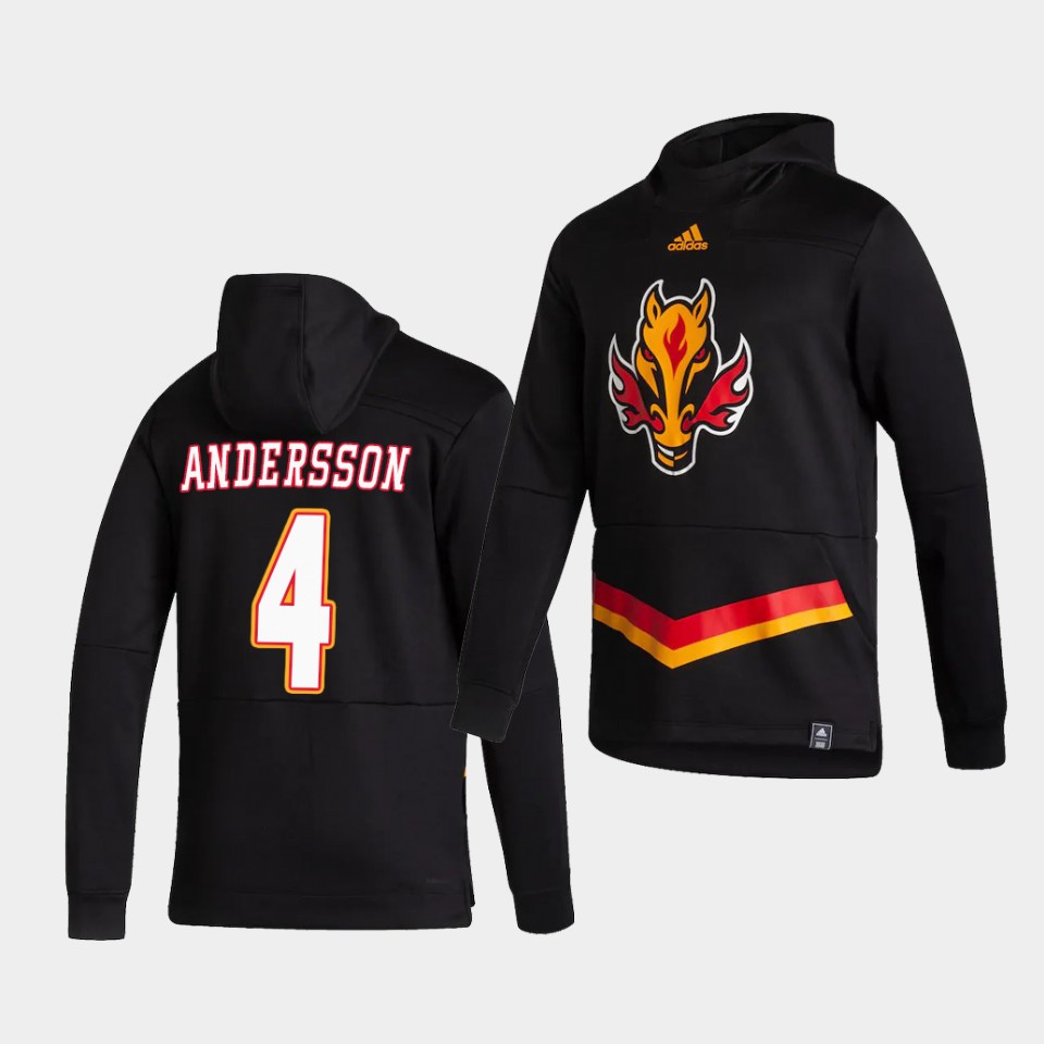 Men Calgary Flames #4 Andersson Black NHL 2021 Adidas Pullover Hoodie Jersey